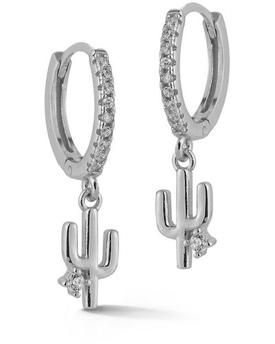 Glaze Jewelry Rhodium Plated Cz Cactus Huggie Earrings - Multicolor