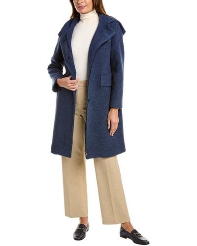 Cinzia Rocca Hooded Wool-blend Coat - Blue