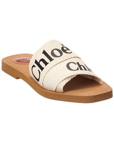 Chloé Woody Logo Linen Slide - White
