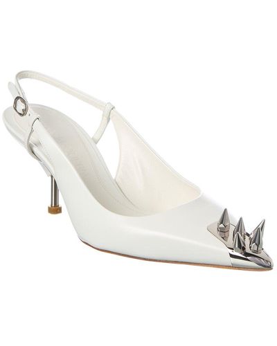 Alexander McQueen Spike Leather Slingback Pump - White