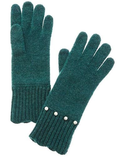 Hannah Rose Pearl & Scallop Trim Cashmere Gloves - Green