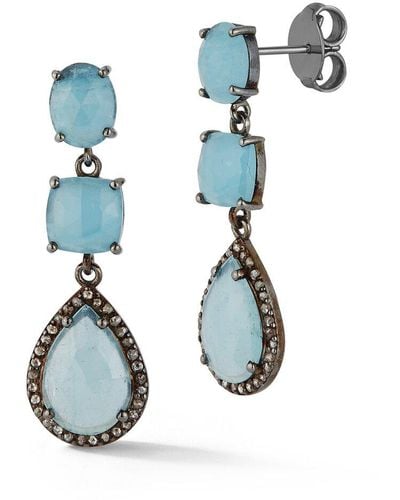Banji Jewelry Silver 10.73 Ct. Tw. Diamond & Aquamarine Earrings - Multicolour