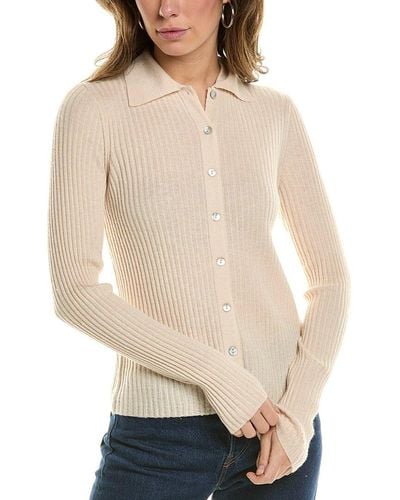 Vince Ribbed Button Front Cashmere & Silk-blend Polo Shirt - Natural