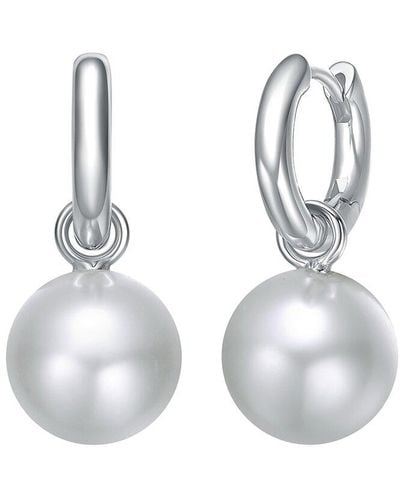 Rachel Glauber Rhodium Plated 14mm Pearl Cz Earrings - White
