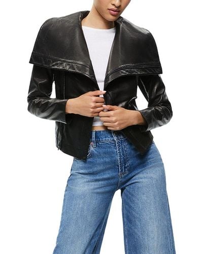 Alice + Olivia Alice + Olivia Nita Leather Drape Front Jacket - Black