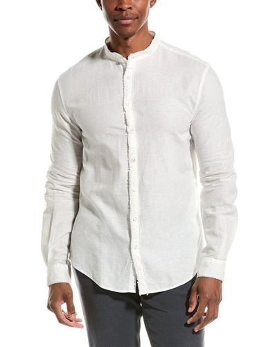 John Varvatos Slim Fit Band Collar Linen-blend Shirt - White