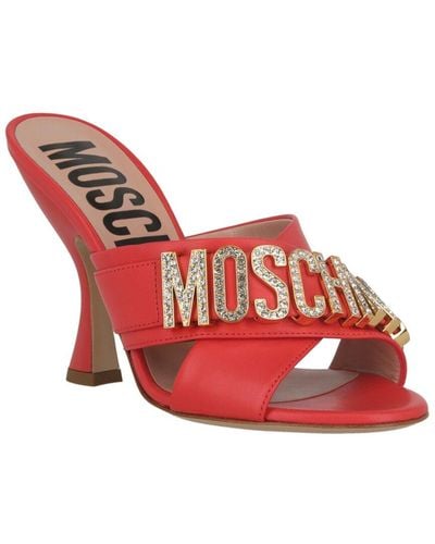 Moschino Crystal Logo Leather Mule - Red