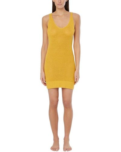 Onia Linen Knit V-neck Mini Dress - Yellow