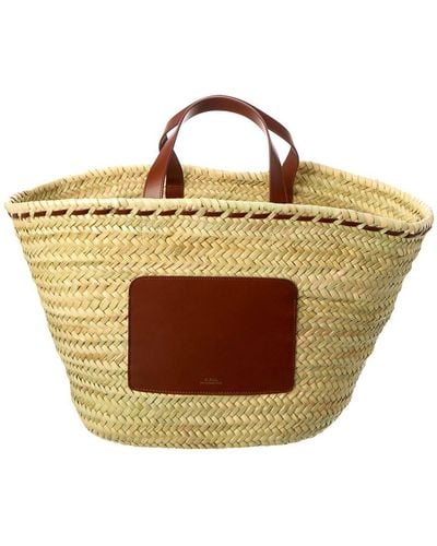 A.P.C. Zoe Large Straw & Leather Basket Tote - Natural