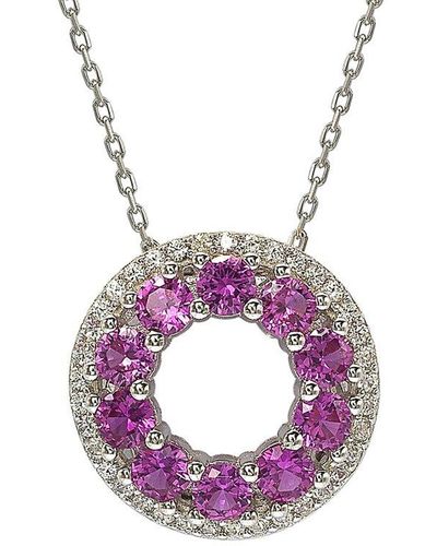 Suzy Levian Silver 0.02 Ct. Tw. Diamond & Sapphire Pendant Necklace - Pink