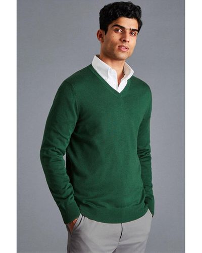 Charles Tyrwhitt Merino Wool V Neck Sweater - Green