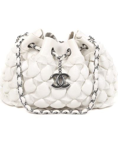 Chanel White Quilted Leather Stravinsky Cc Bucket Bag