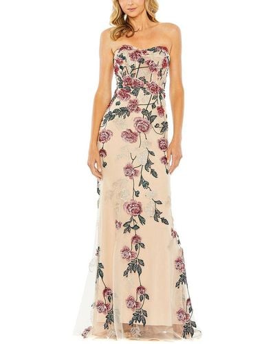 Mac Duggal Strapless Floral Embroidered Gown - Natural