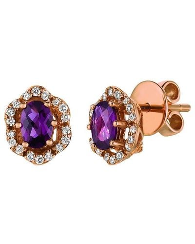 Le Vian Le Vian 14k Strawberry Gold 1.09 Ct. Tw. Diamond & Rhodolite Earrings - Pink