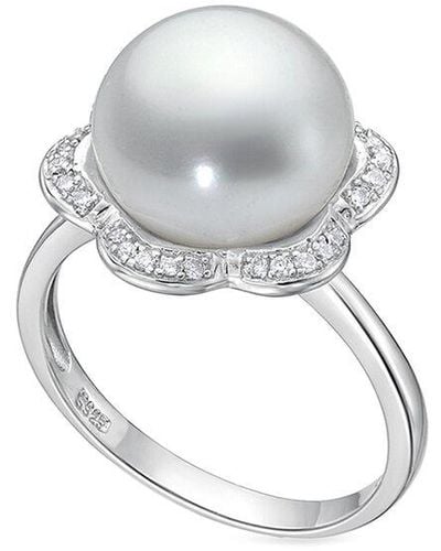 Belpearl Silver 12-11mm Pearl Cz Ring - White