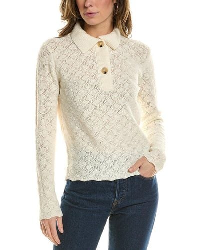 Vince Lace Stitch Polo Wool & Cashmere-blend Sweater - Natural
