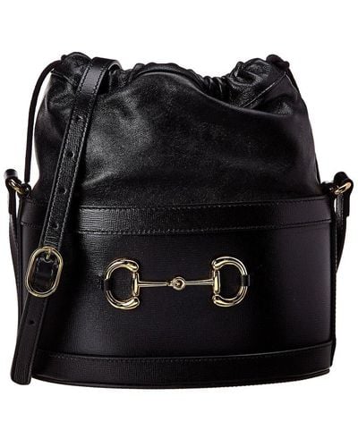 Gucci Horsebit 1955 Leather Bucket Bag - Black