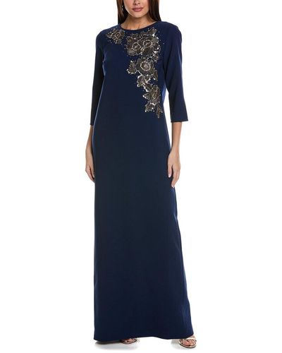 Carolina Herrera Embellished Column Gown - Blue