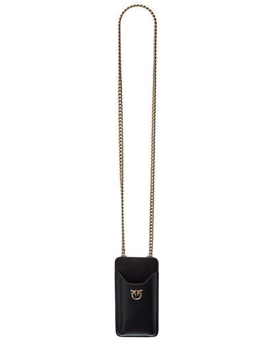 Pinko Simply Leather Iphone Case On Chain - Black
