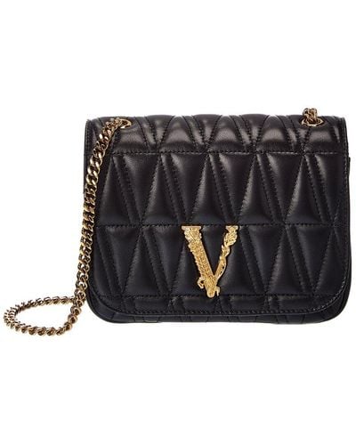 Versace Virtus Quilted Leather Shoulder Bag - Black