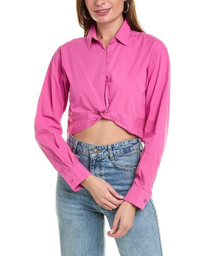 Monrow Poplin Twist Front Shirt - Pink