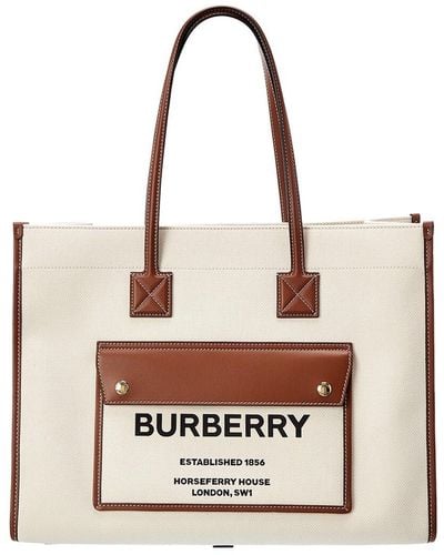 Burberry Medium Two-tone Canvas & Leather Tote - Natural