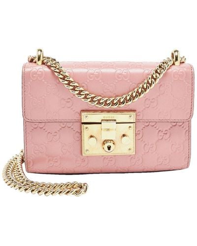 Gucci Leather Small Padlock Shoulder Bag (Authentic Pre-Owned) - Pink