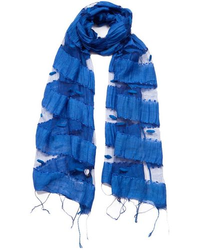 Blue Pacific Hand Woven Silk-blend Scarf - Blue