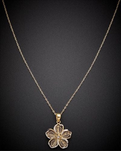 Italian Gold 14k Italian Two-tone Gold Flower Pendant Necklace - Black