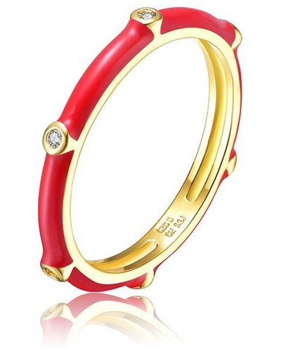 Rachel Glauber 14k Plated Cz Bamboo Stacking Ring - Multicolour