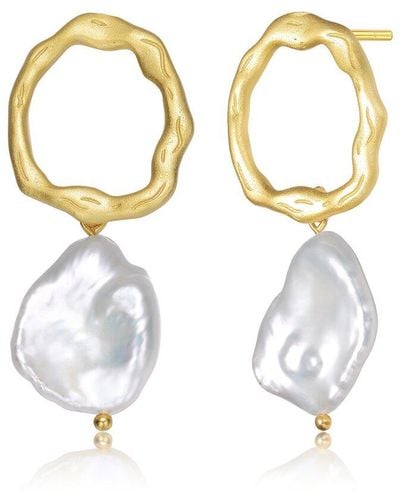 Genevive Jewelry 14k Over Silver 18.4-14mm Pearl Earrings - Metallic