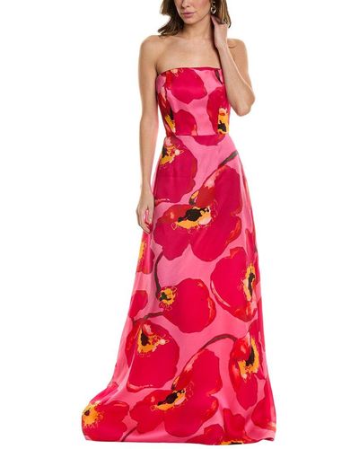 Carolina Herrera Strapless Silk Gown - Red
