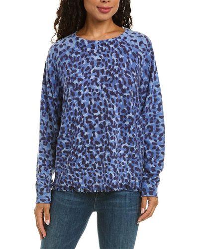 InCashmere Ombre Animal Print Cashmere Pullover - Blue