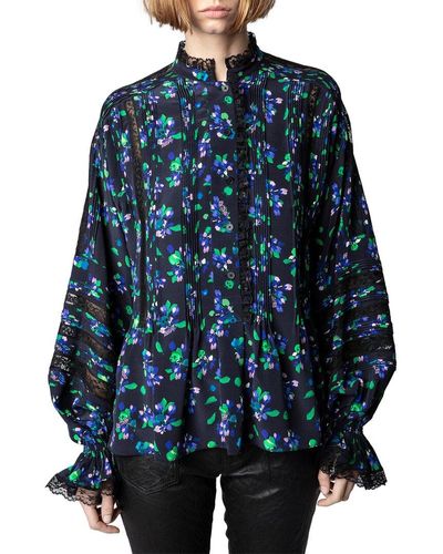 Zadig & Voltaire Tritelia Bianca Flower Silk Blouse - Blue