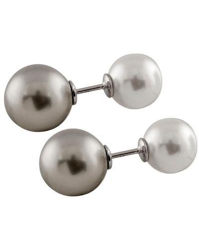 Splendid Rhodium Plated 10-13mm Pearl Earrings - Gray