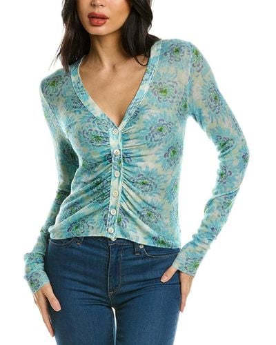 Rebecca Taylor Astera Fleur Ruched Wool-blend Cardigan - Blue