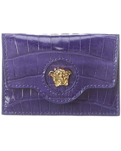 Versace La Medusa Croc-embossed Leather Card Holder - Purple