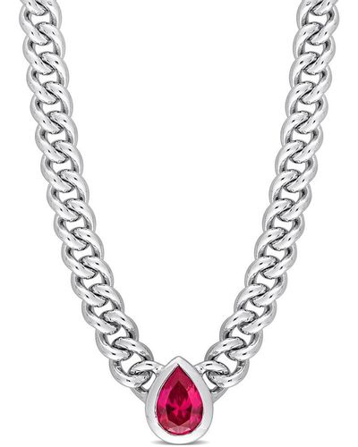 Rina Limor Silver 1.15 Ct. Tw. Ruby Curb Link Chain Necklace - Metallic