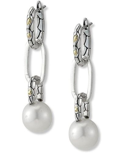 Samuel B. 18k & Silver 10mm Pearl Link Earrings - White