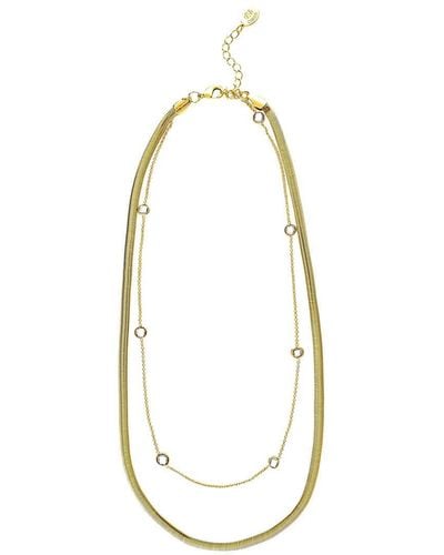 Rivka Friedman 18k Plated Cz Herringbone Chain & Station Necklace Set - White