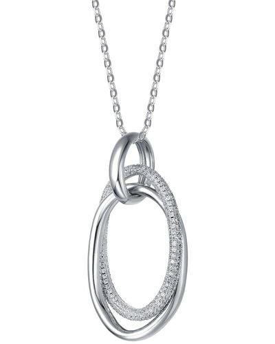 Genevive Jewelry Silver Cz Double Entwined Oval Eternity Circle Pendant - Metallic