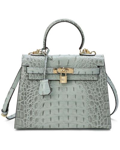 Tiffany & Fred Paris Alligator-embossed Leather Shoulder Bag - Grey