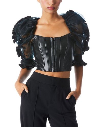 Alice + Olivia Alice + Olivia Fantasia Pleat Silk Bustier - Black