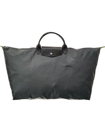 Longchamp Le Pliage Green Medium Canvas & Leather Travel Bag - Black