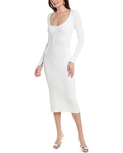 Ganni Low Round Neck Slim Midi Dress - White