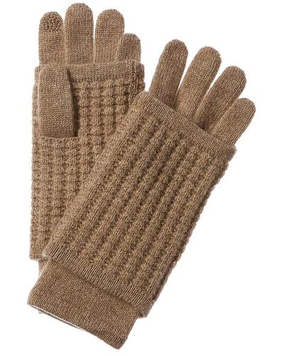 Hannah Rose Waffle Stitch 3-in-1 Cashmere Tech Gloves - Brown