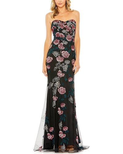 Mac Duggal Strapless Floral Embroidered Gown - Black