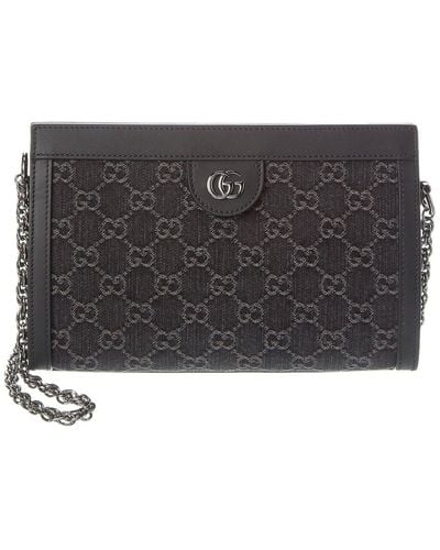 Gucci Ophidia Small GG Denim & Leather Shoulder Bag - Black