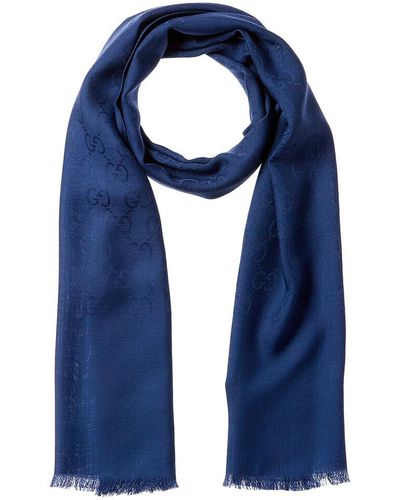 Gucci Logo Small Jacquard Wool & Silk-blend Scarf - Blue