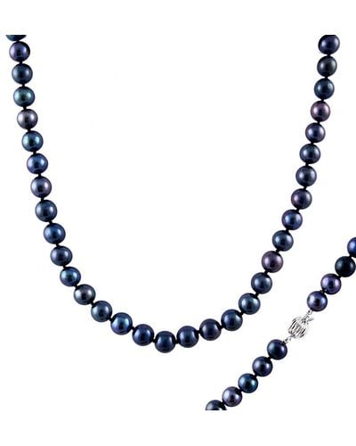 Masako Pearls Splendid Pearls 14k 8-8.5mm Pearl Necklace - Blue